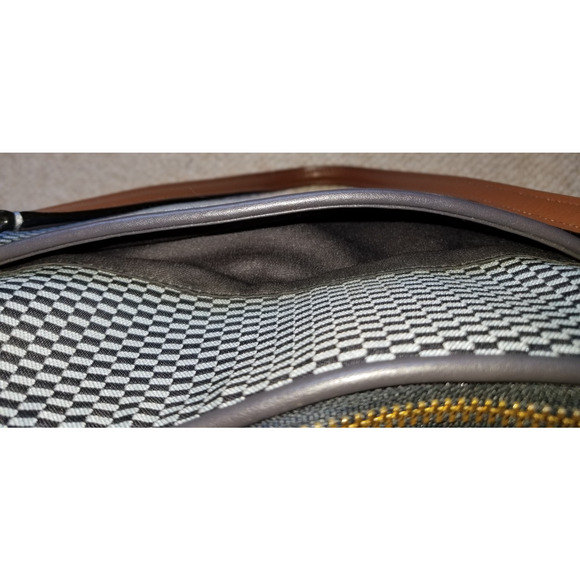 Womens Purse-COACH-'Midnight Blue' Leather 'Ava Tote' w/ Jacquard Legacy Print - Picture 6 of 9